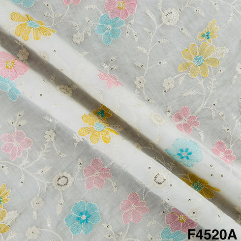 Thread Sequins Embroidered Mul Chanderi Fabric- F4520